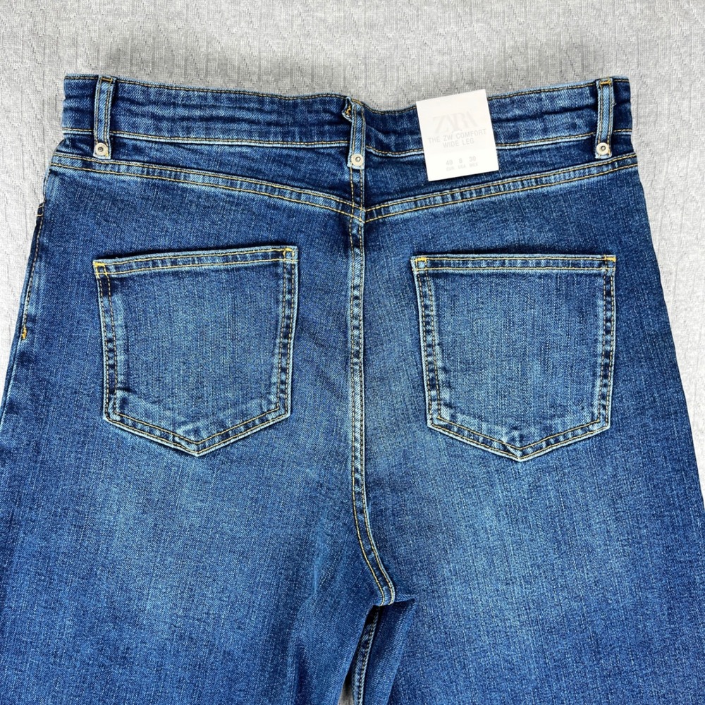New Zara baggy Wide Leg Bootcut Jeans Women 8/32x33 Blue High Rise Flare Y2K 90s - Picture 10 of 13